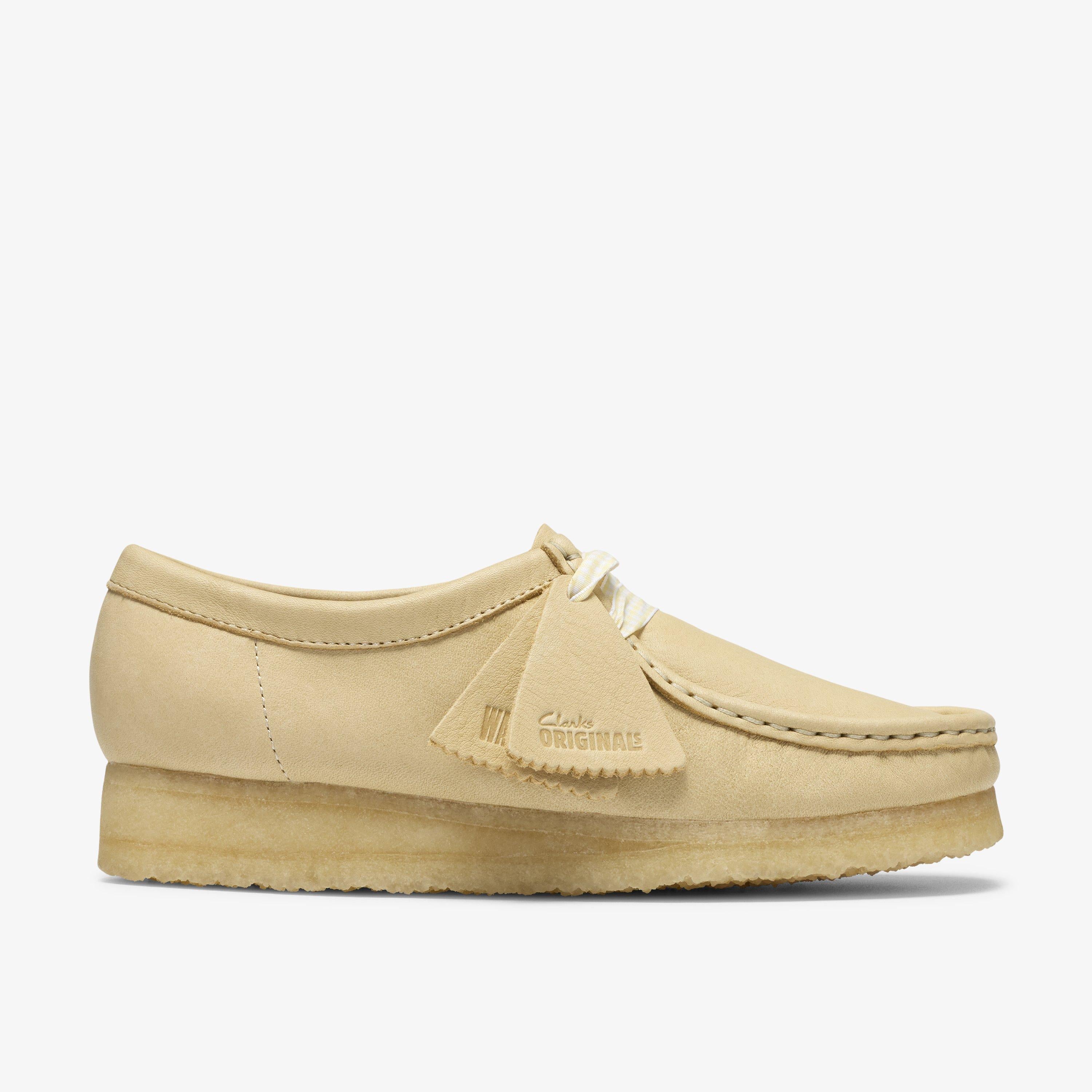 Clarks Originals Women's Wallabee Pale Yellow Leather Shoe 26185626 - lateral side view