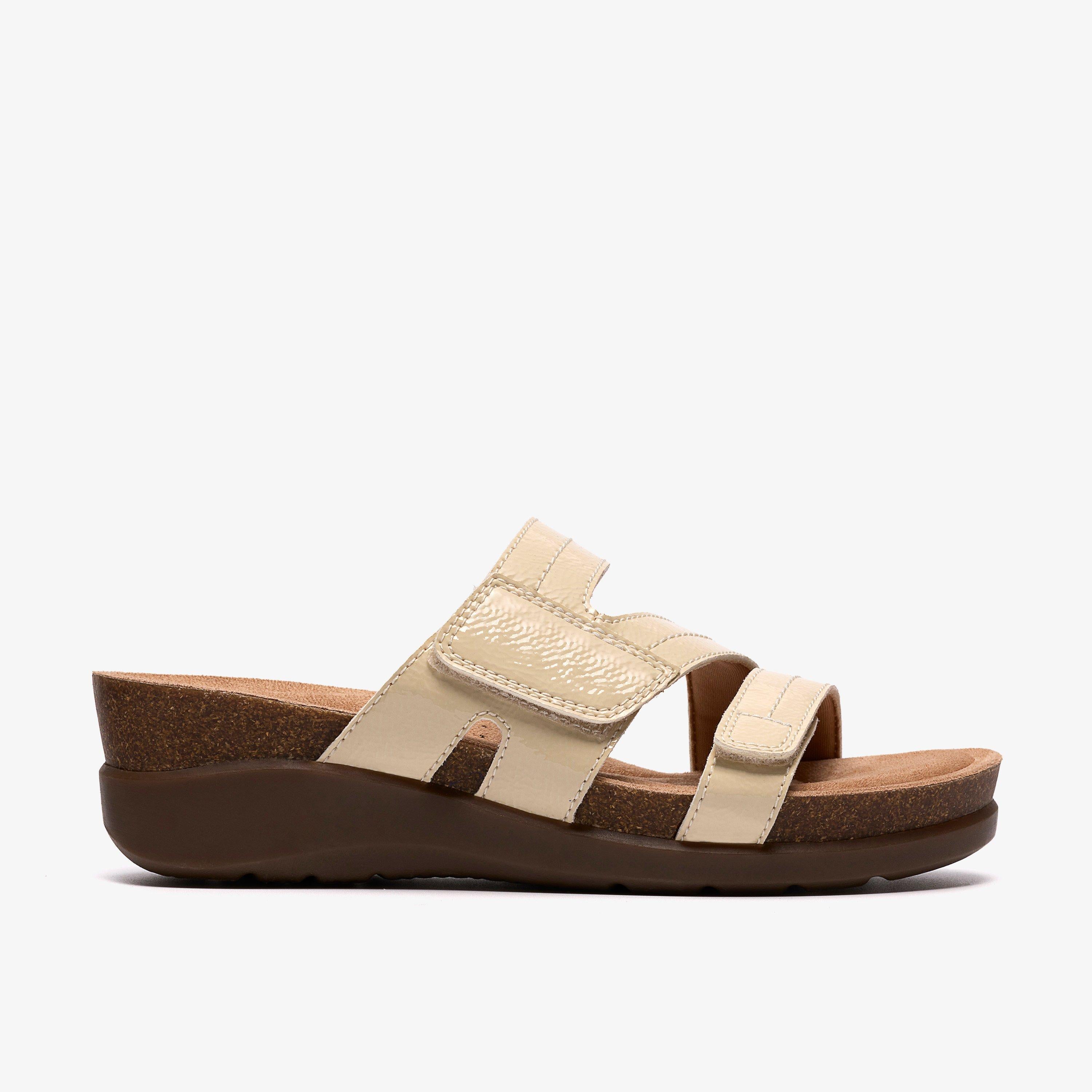 Clarks Womens Calenne Holly Cream Patent Wedge Sandal 26187003