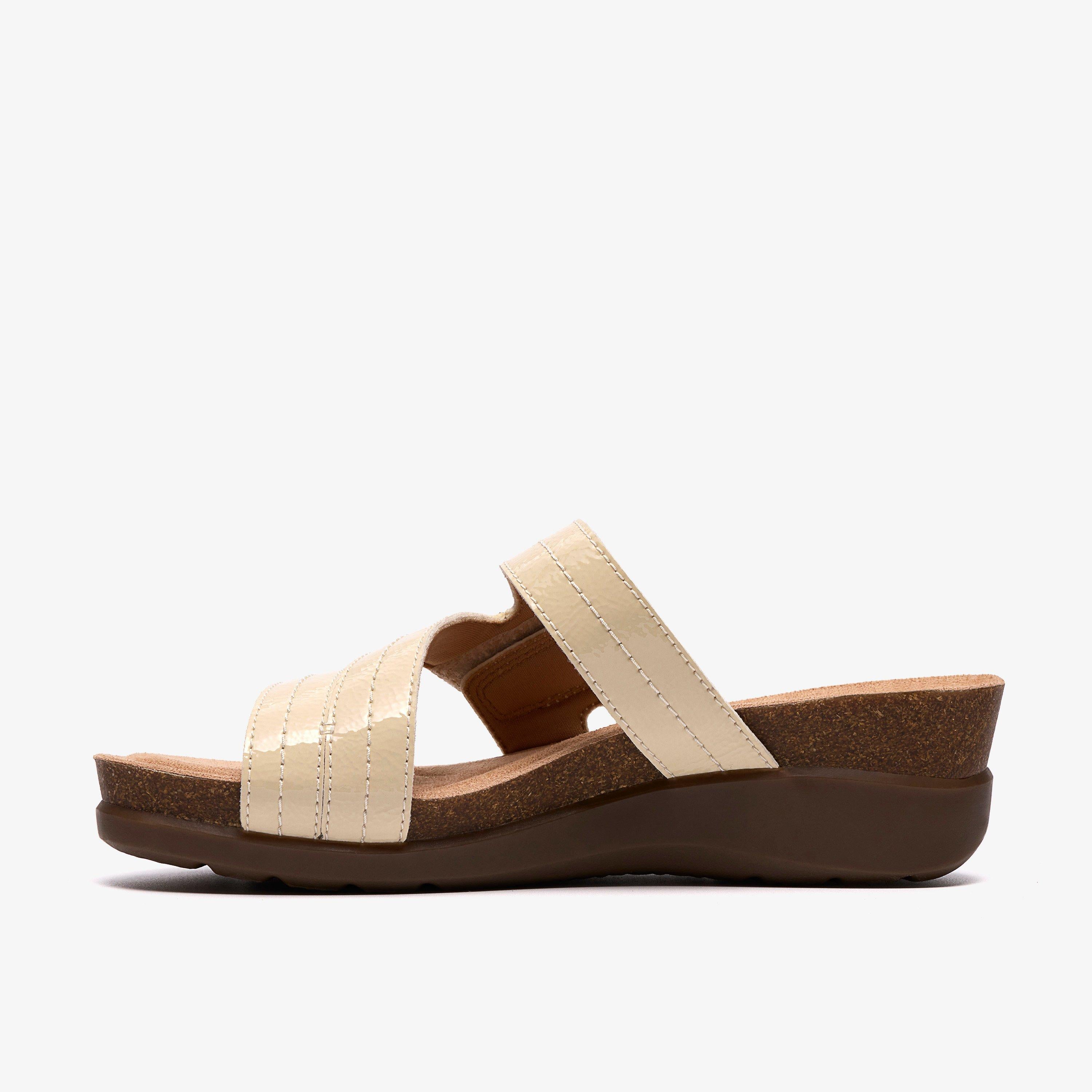 Clarks Womens Calenne Holly Cream Patent Wedge Sandal 26187003