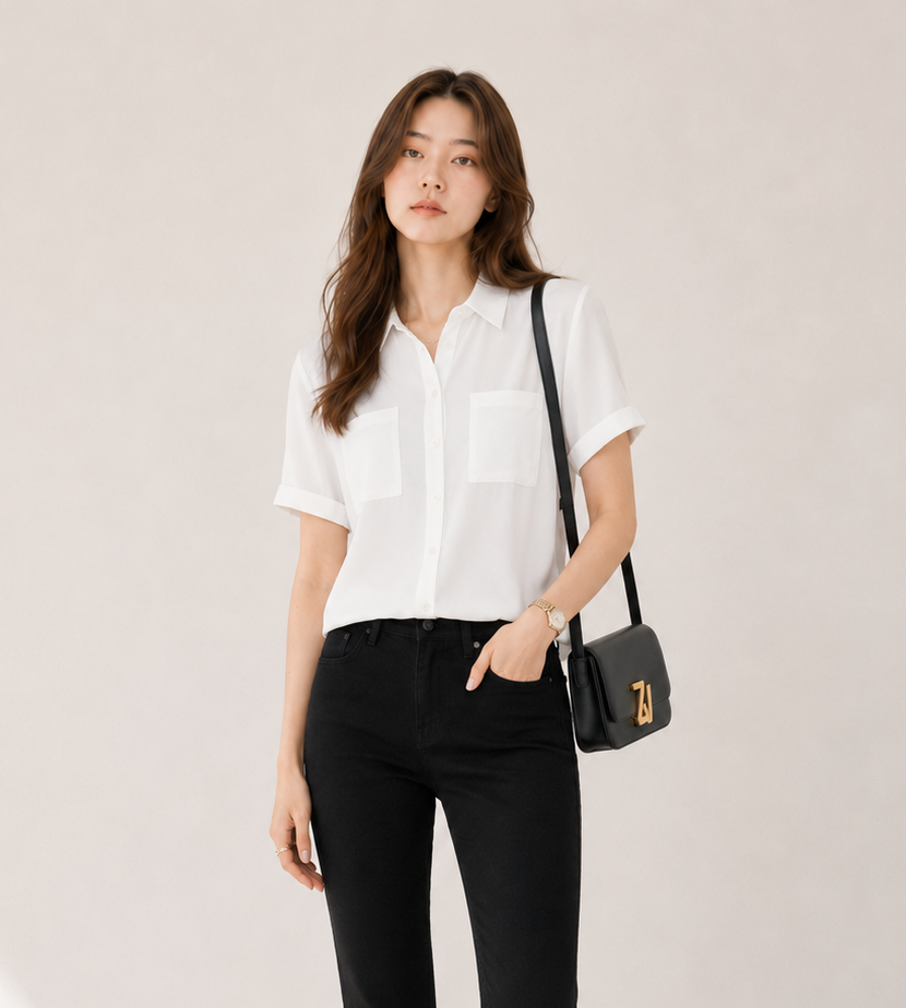 Aplaze Short Sleeve Button-Up Shirt Off White 72468