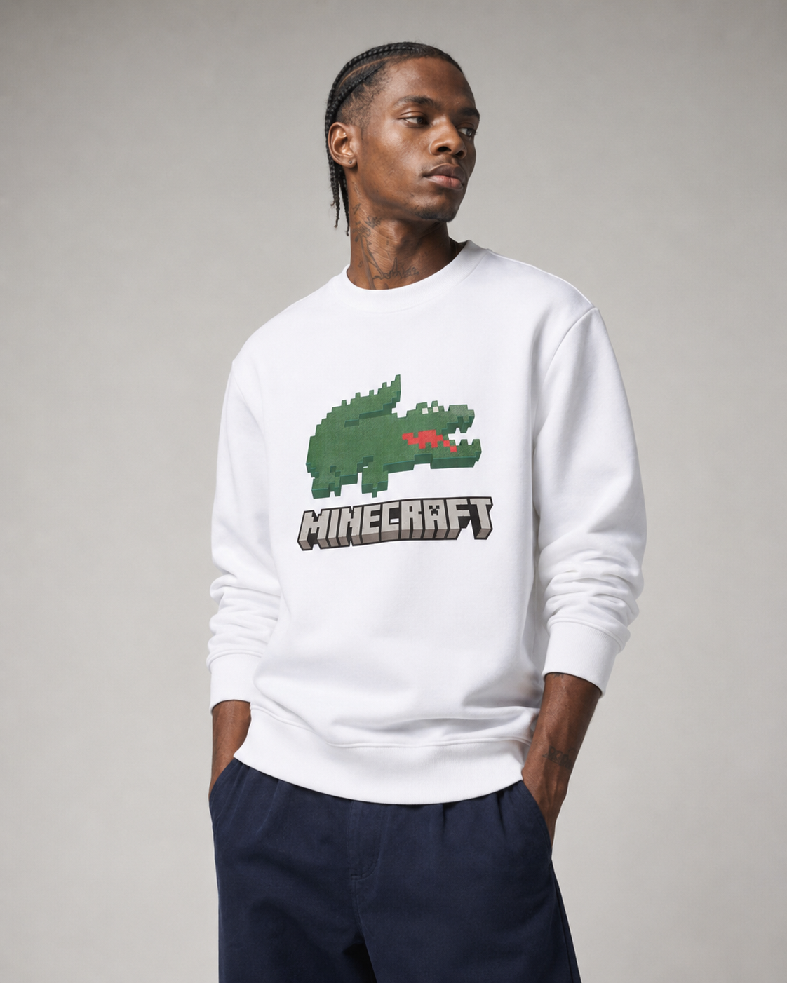 Lacoste Unisex Lacoste x Minecraft Organic Fleece Sweatshirt White SH3851 001