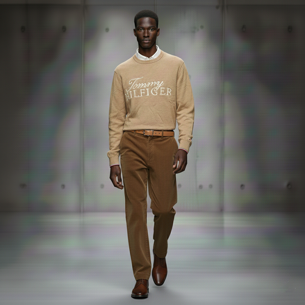 Tommy Hilfiger Men's  Niles Logo Crewneck Sweater Light Beige Heather 78J6644 250