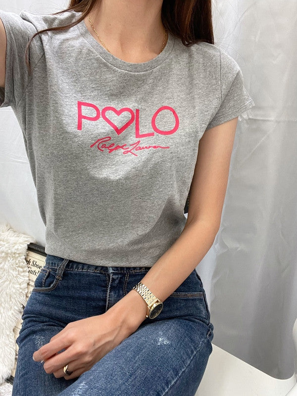 Polo Ralph Lauren Women's Logo Heart T-Shirt Sport Grey Heather 313858651004 B3