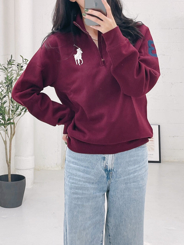 Polo Ralph Lauren Girls Big pony Half Zip Up Sweater Red 323854464003 B7