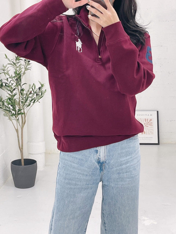 Polo Ralph Lauren Girls Big pony Half Zip Up Sweater Red 323854464003 B7