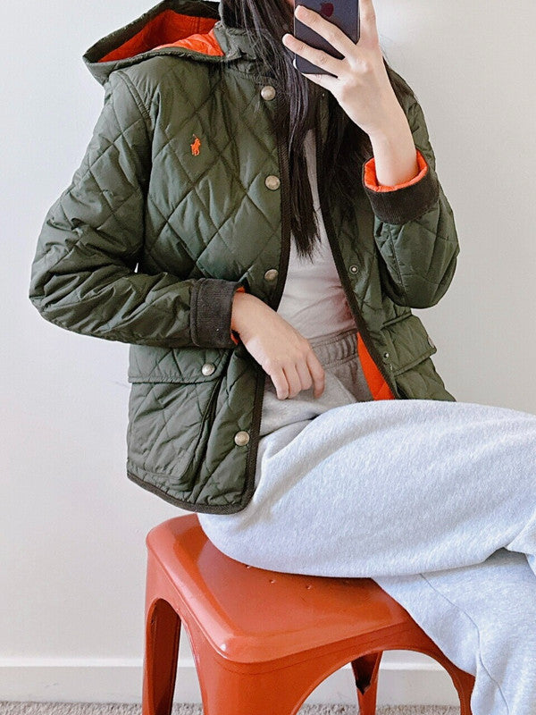 Polo Ralph Lauren Girls Water- Repellent Hooded Barn Jacket Company Olive 323880396001 B2