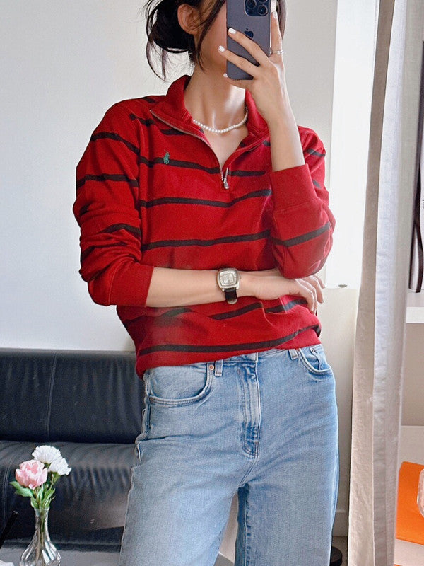 Polo Ralph Lauren Girls Striped Cotton Interlock Pullover Red Multi 323898994007 B7