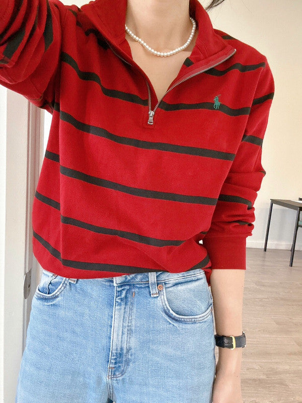 Polo Ralph Lauren Girls Striped Cotton Interlock Pullover Red Multi 323898994007 B7