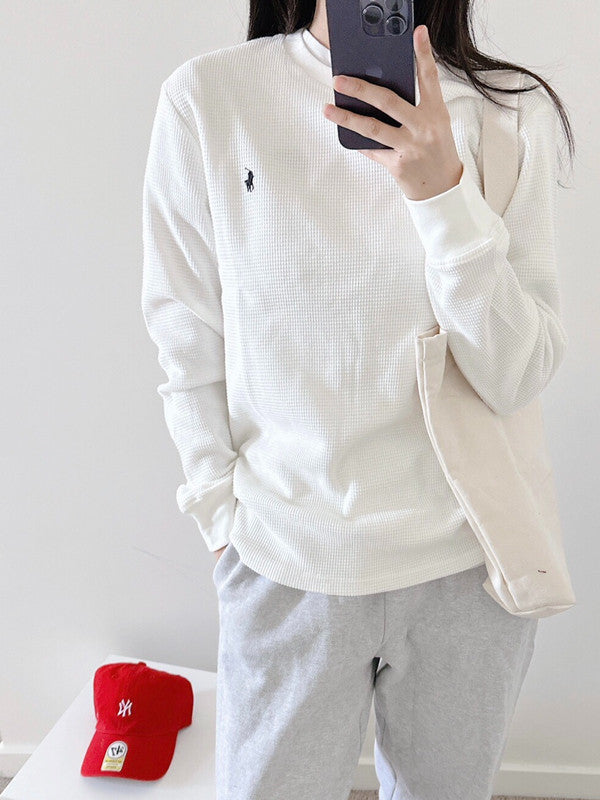 Polo Ralph Lauren Girls Waffle Cotton Long Sleeve Crewneck White 323920629002 B6