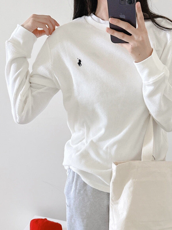 Polo Ralph Lauren Girls Waffle Cotton Long Sleeve Crewneck White 323920629002 B6