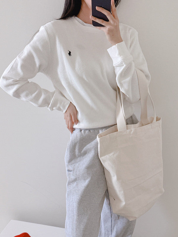 Polo Ralph Lauren Girls Waffle Cotton Long Sleeve Crewneck White 323920629002 B6