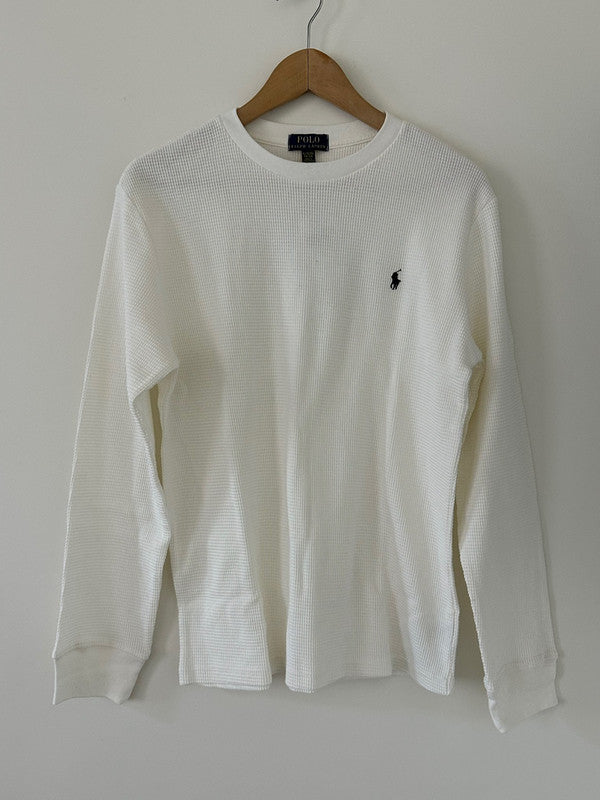 Polo Ralph Lauren Girls Waffle Cotton Long Sleeve Crewneck White 323920629002 B6