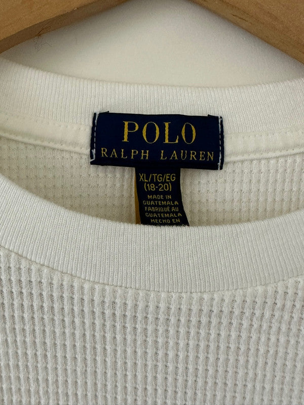 Polo Ralph Lauren Girls Waffle Cotton Long Sleeve Crewneck White 323920629002 B6
