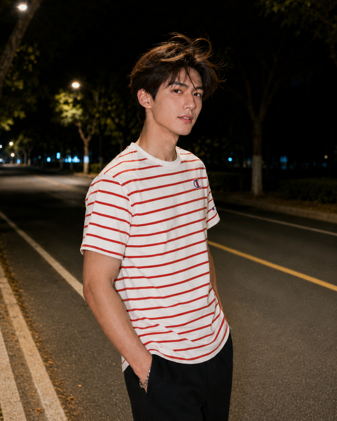 Champion Classic Slub Stripe T-shirt Chalk White/Solar Crimson T74695 407D55 AAPP