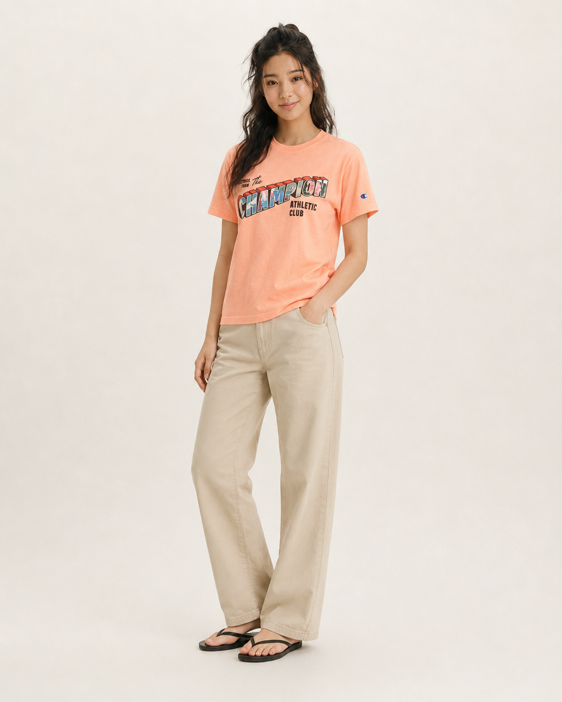 Champion Men's Classic Graphic T-shirt Champion Greetings Washed Melon Heather GT23H 5860DA AZBQ