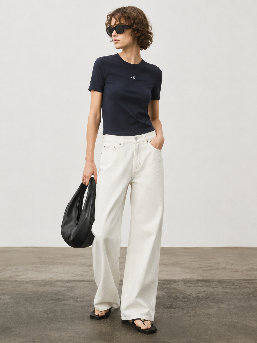 Calvin Klein Womens Wide Leg Chalk Jeans 47B931G 100