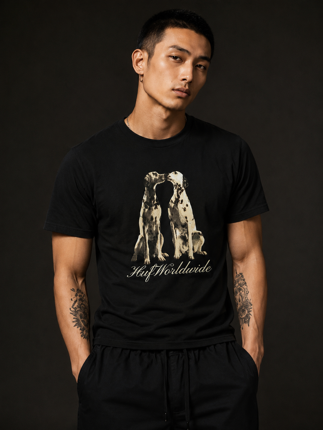 HUF Men's Dogged Ss Tee Black Cotton TS02629 BLK