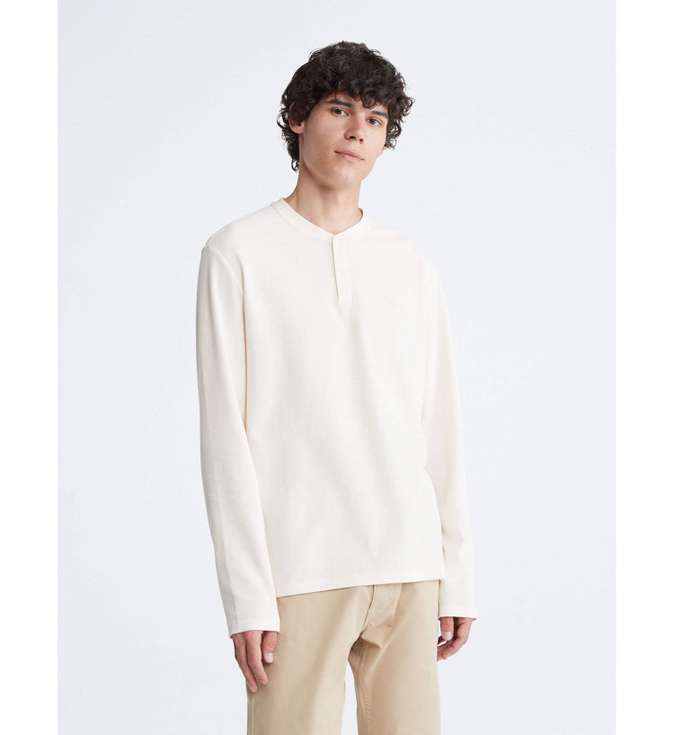 Calvin Klein Mens Mini Waffle Knit Henley T-Shirt Ivory 40QM276 100