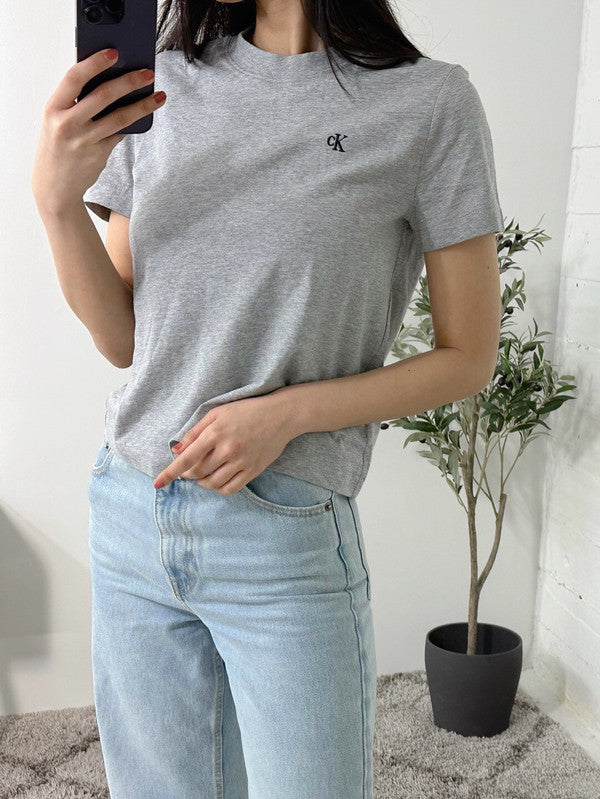 Calvin Klein Women's CK Logo Round Neck Short Sleeve T-Shirt Grey 40WP105 030 C3