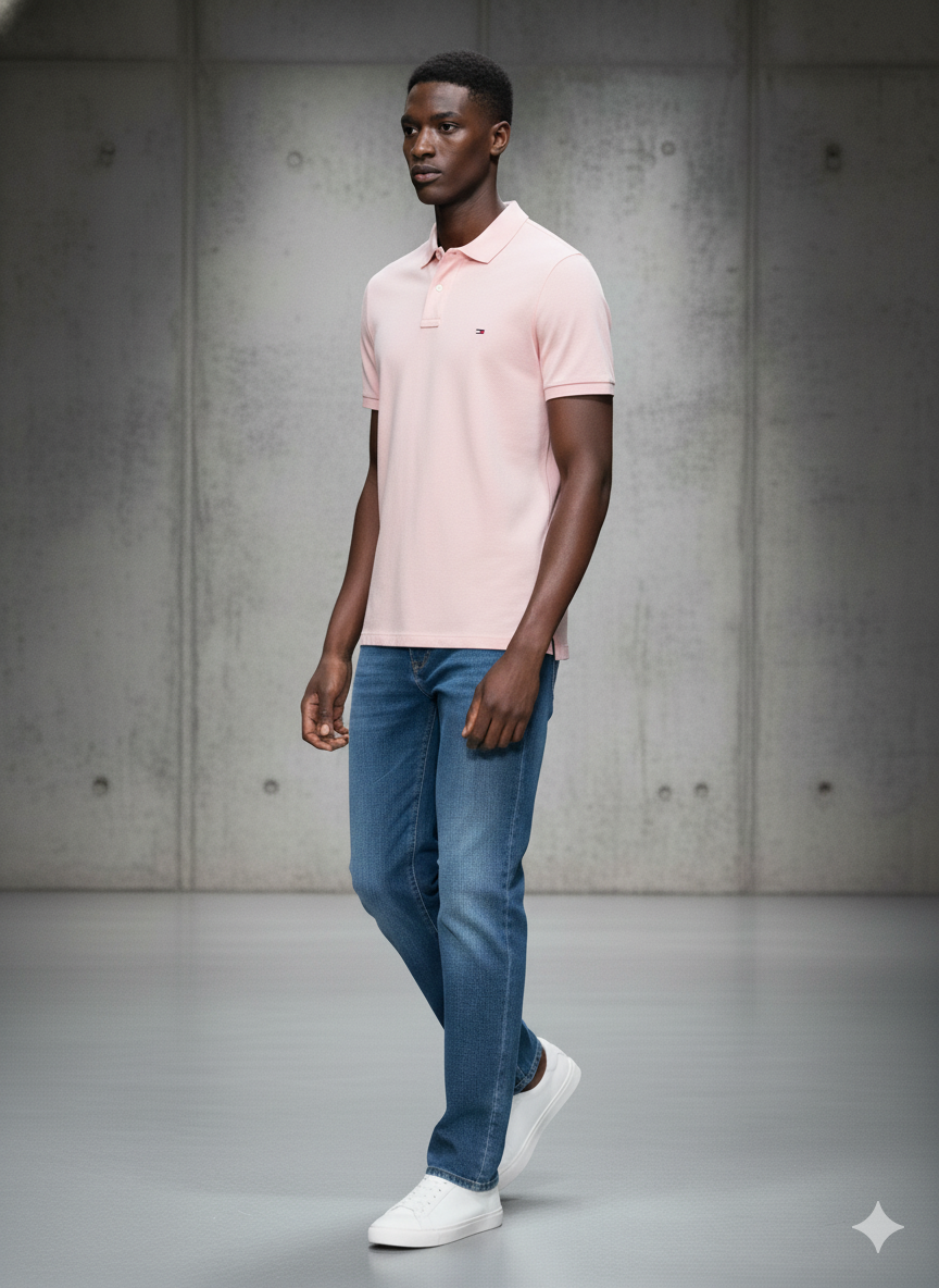 Tommy Hilfiger Men's Justin Short Sleeve Polo Custom Fit T-Shirt B4453 Pink Heather 78J4142 691