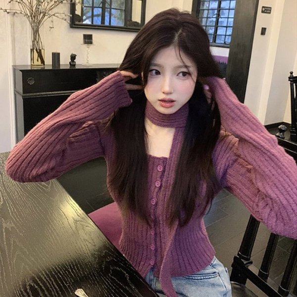 (LKFNC)여성 3컬러 니트 머플러 세트 가디건 DHH-L17
