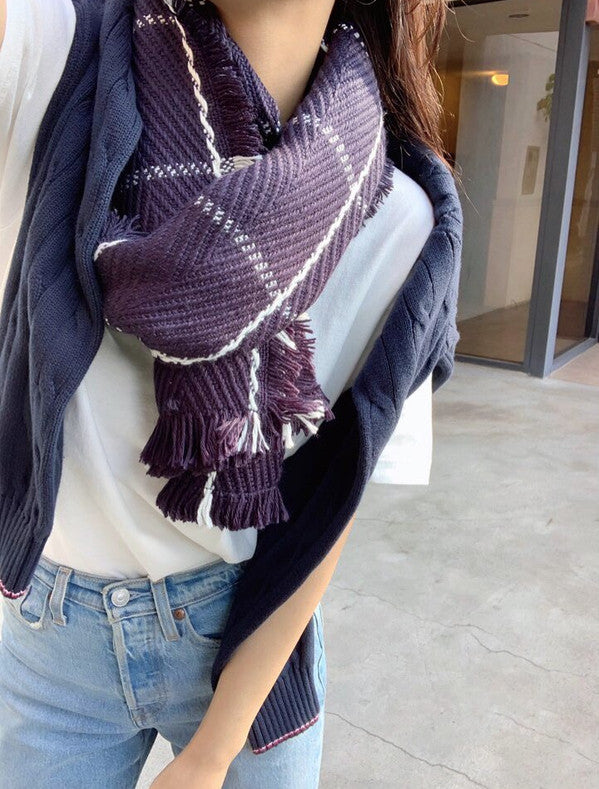 Polo Ralph Lauren Check Pattern Shawl Muffler Navy/Ivory 4652013719792041 B13