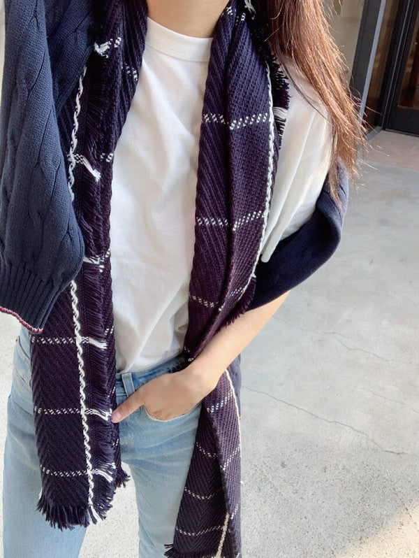 Polo Ralph Lauren Check Pattern Shawl Muffler Navy/Ivory 4652013719792041 B13