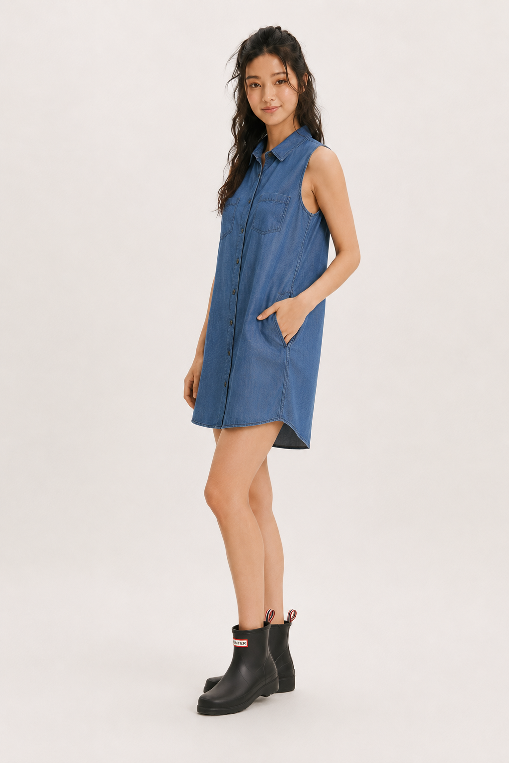Wax Jean Women's Denim Sleeveless One-Piece Dress Dark Denim 90035 DEN