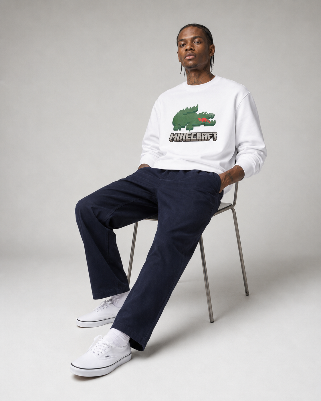 Lacoste Unisex Lacoste x Minecraft Organic Fleece Sweatshirt White SH3851 001