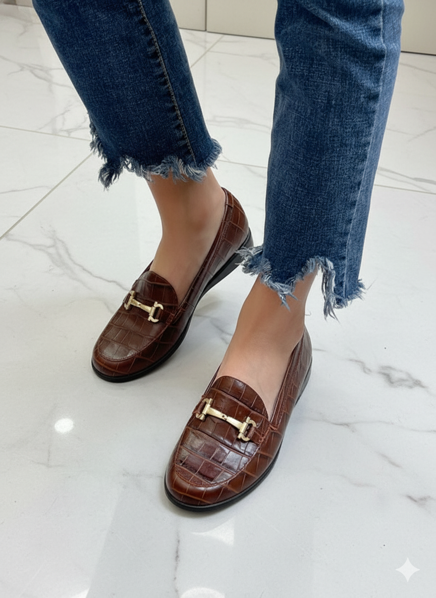 Rockport Aravon Womens Abbey Bit Loafer Brown Croco CI1064