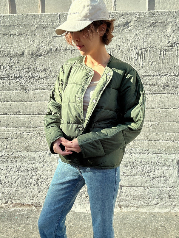 Zara Women's Pocket Puffer Button Closure Jacket Green 5071 021 500 Z1