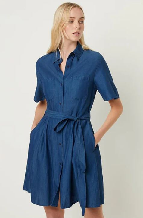 French Connection Leila Ixie Lyocell Button Shirt Dress Dark Mid Indigo 71MBH