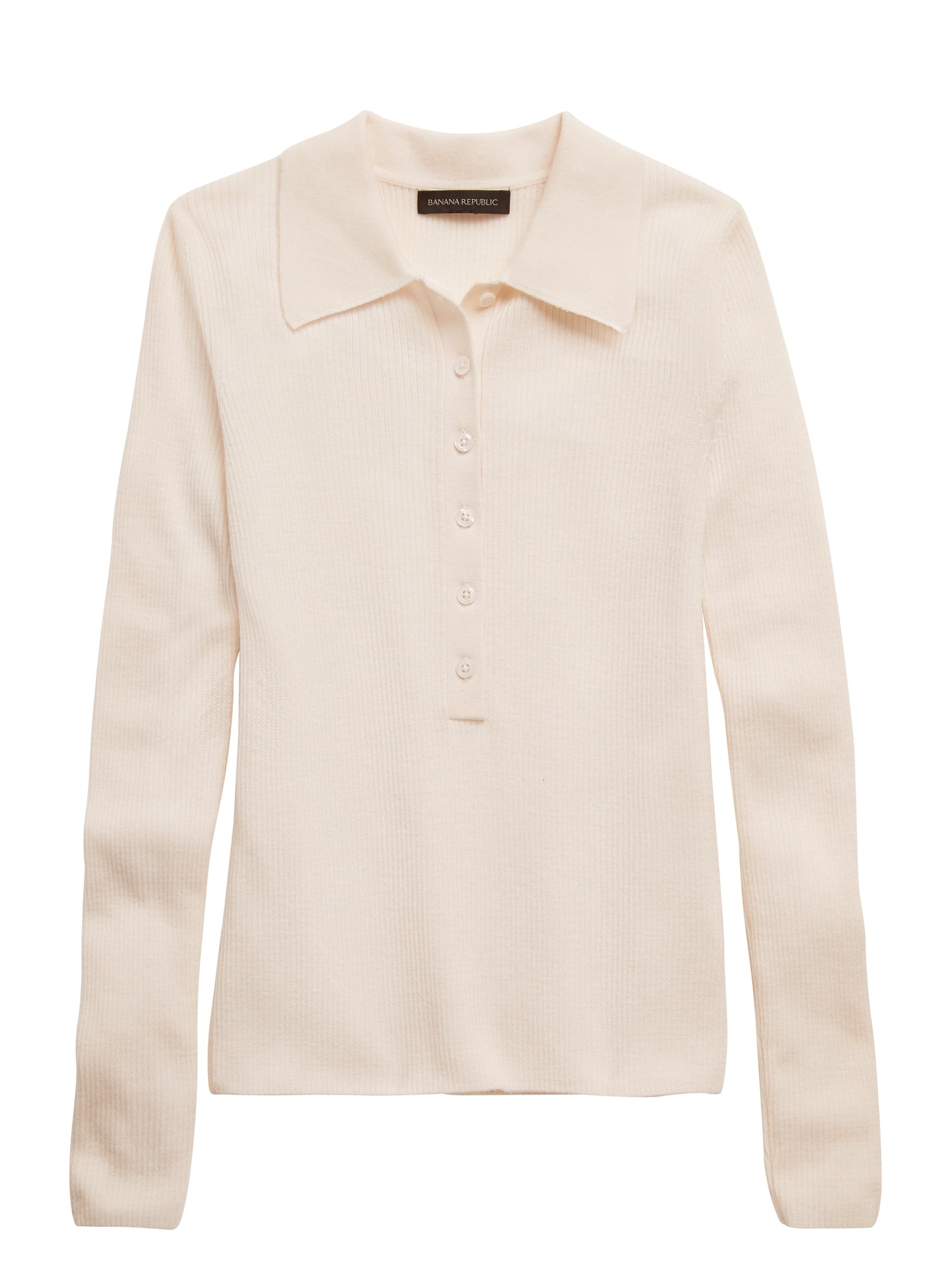 Banana Republic Women's Merino-Blend Ribbed Polo Knit Ivory White 551634 R1