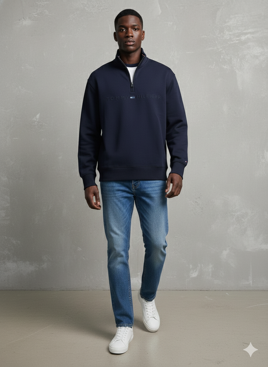 Tommy Hilfiger Tonal Bill Quarter Zip Mock Neck Sweater Desert Sky 78J7075 410