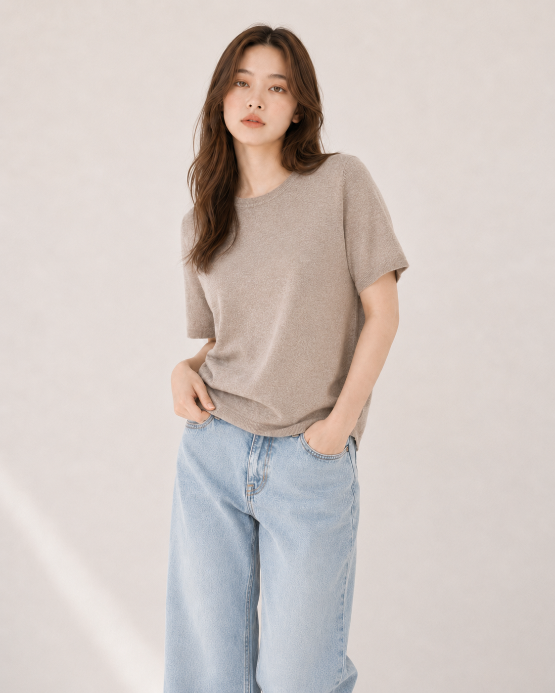 Aplaze Simplicity Crew Neck Short Sleeves Camel SW55