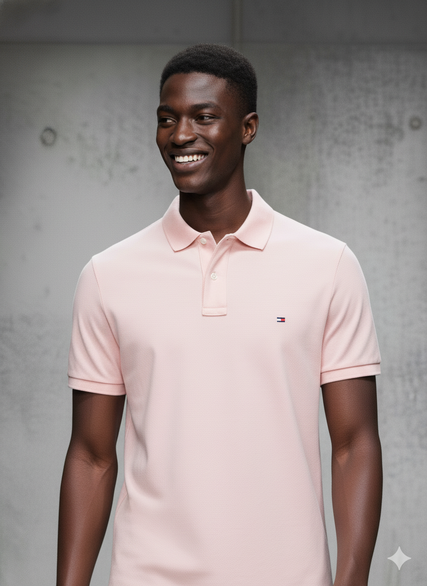 Tommy Hilfiger Men's Justin Short Sleeve Polo Custom Fit T-Shirt B4453 Pink Heather 78J4142 691