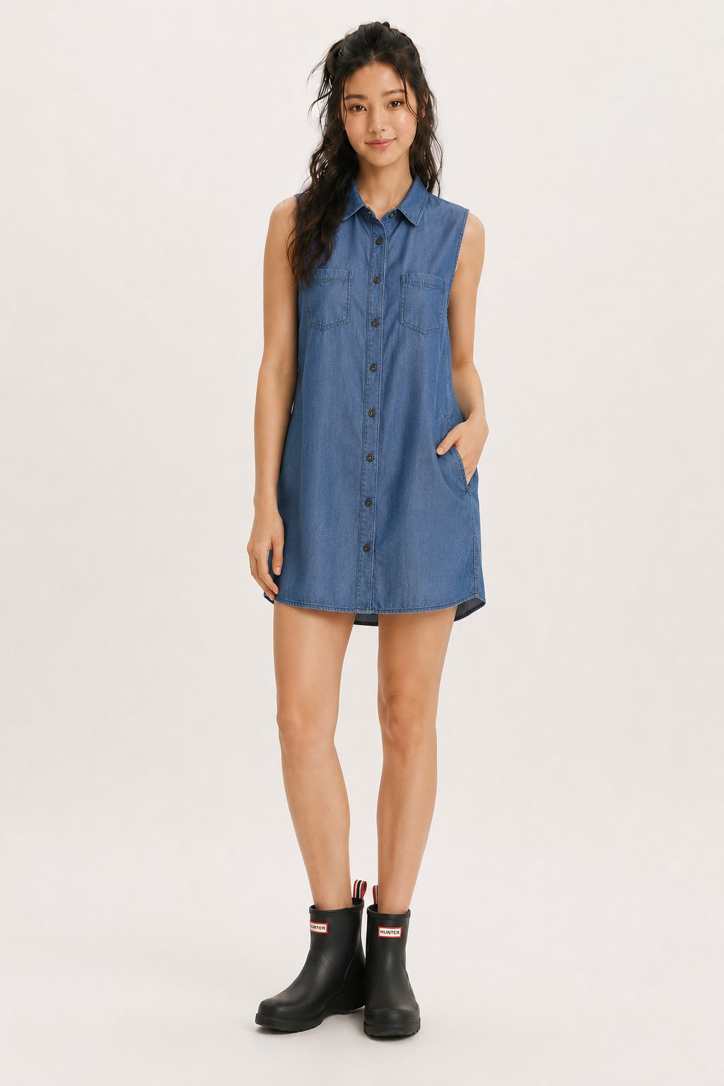 Wax Jean Women's Denim Sleeveless One-Piece Dress Dark Denim 90035 DEN
