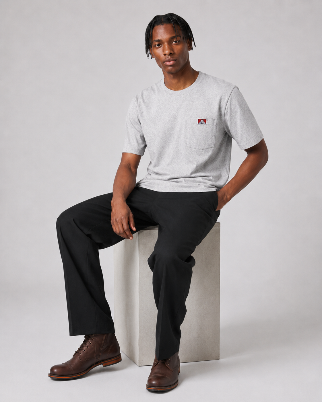Ben Davis Classic Label Heavy Duty Short Sleeve Pocket T-Shirt  Ash Grey 913 ASH