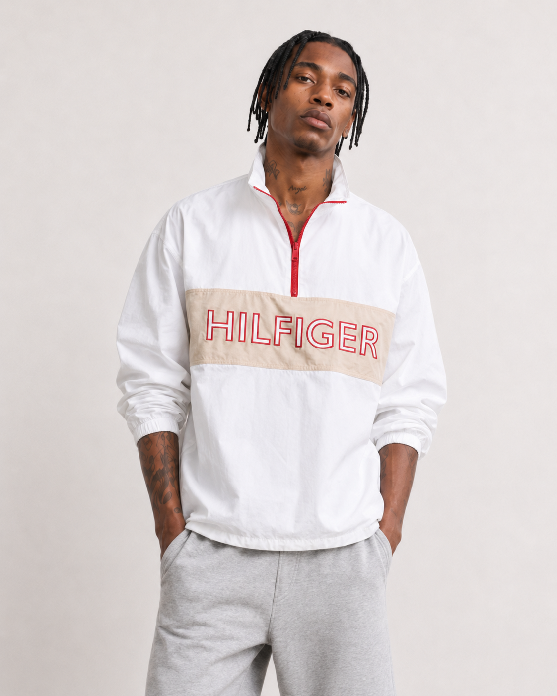 Tommy Hilfiger Men's Long Sleeve 1/4 Zip Popover Bright White 78J0536 110