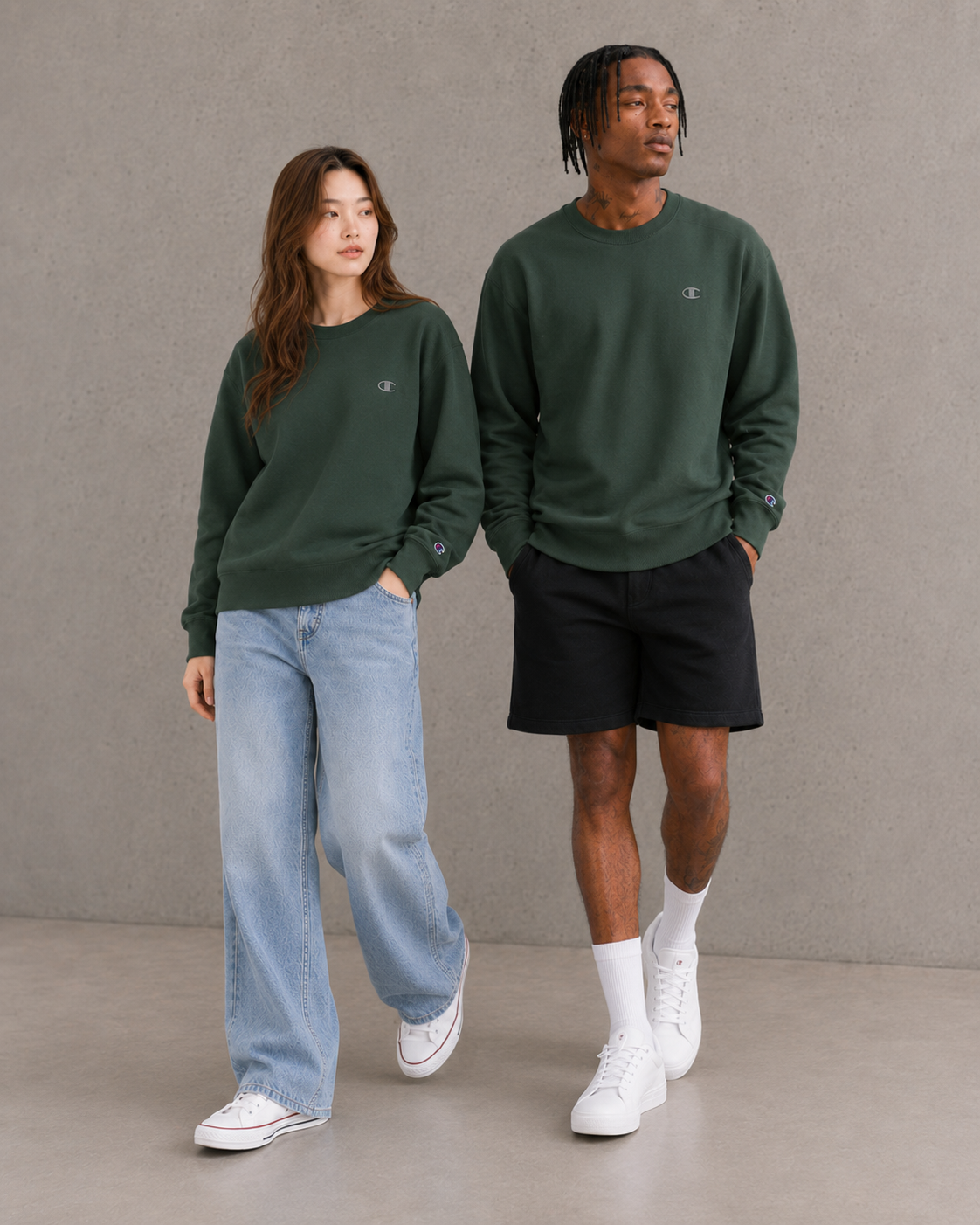 Champion Powerblend Fleece Crew C Logo Dark Green S0888 407D55 014