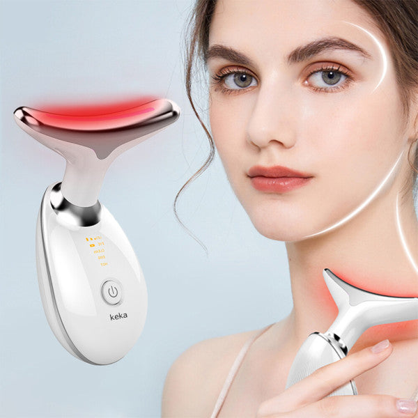 Keka Galvanic Face Skin Massager & Neck Care Device | Sonic Vibration, EMS Microcurrent, 45°C Heat, LED Light Therapy, USB Rechargeable | White