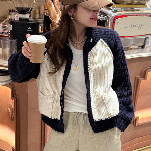 펠누브 배색니트집업