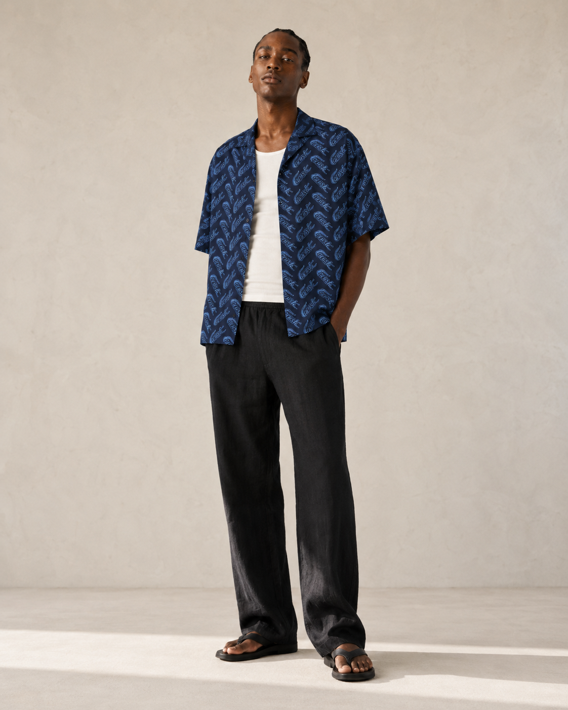 Lacoste Men's Short Sleeve Vintage Print Shirt Navy Blue/Ethereal CH5793 F65