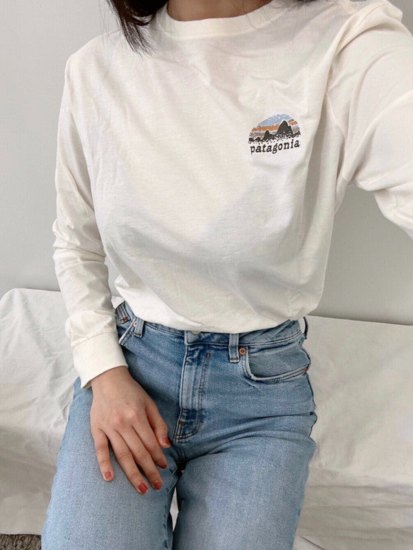 Patagonia Kids' Regenerative Organic Certified Cotton Graphic Long Sleeve T-Shirt Undyed Natural 62253 SKLU P1