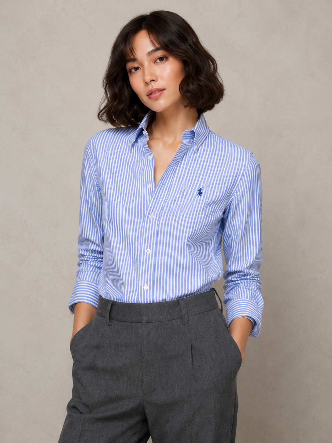 Polo Ralph Lauren Men's Blue Stripe Classic Fit Long Sleeve Shirt Blue 710698537001 B10