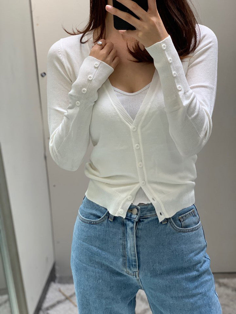 Aplaze V-Neck Long Sleeve Cardigan Ivory 65609