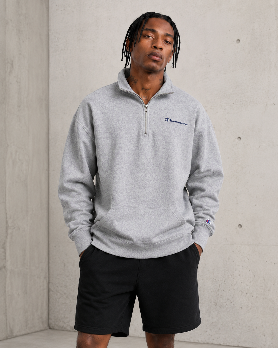 Champion Men's Powerblend Quarter Zip Sweatshirt Oxford Gray W4635 586GNA 023