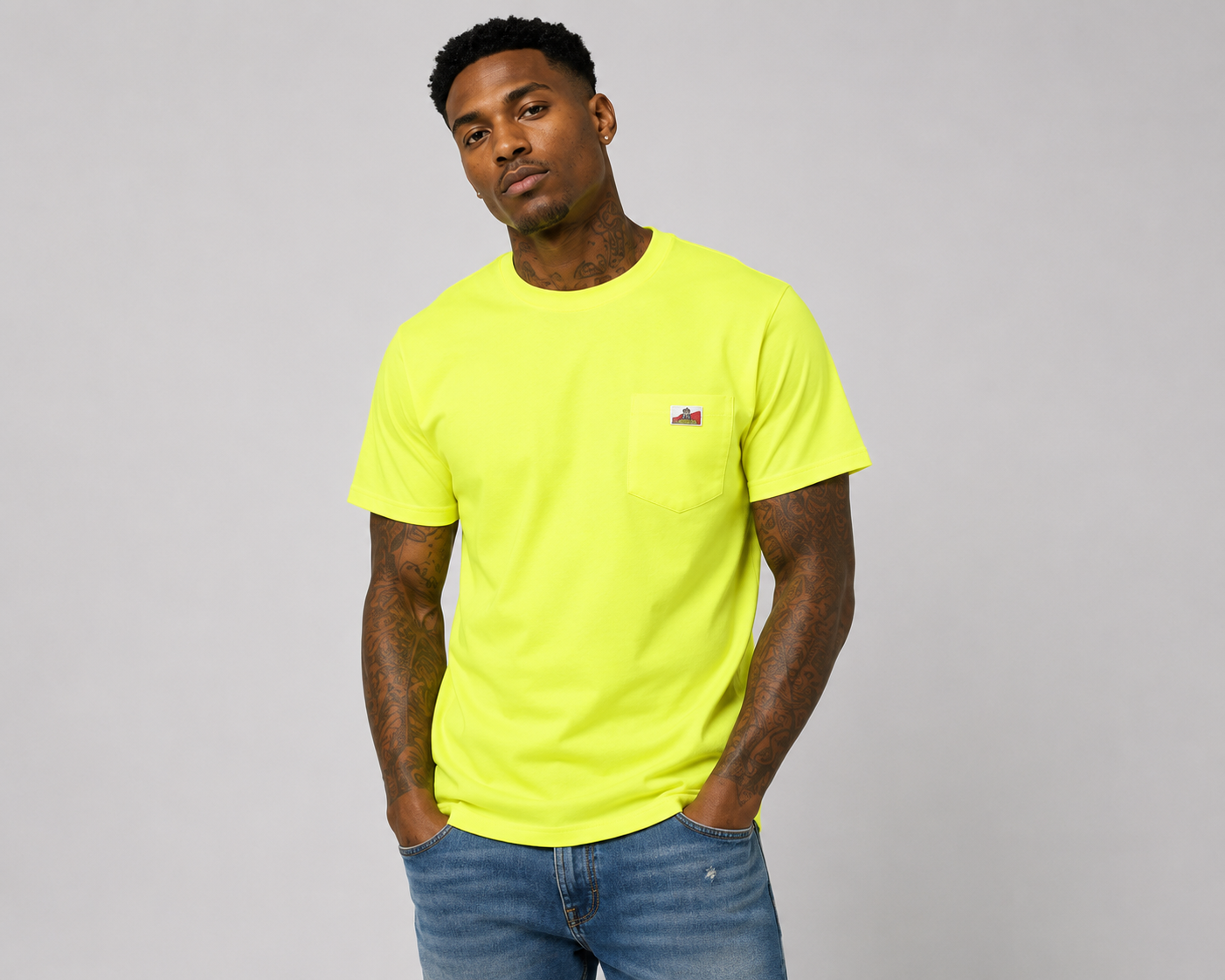 Ben Davis Classic Label Pocket T-Shirt Safety Green 9022