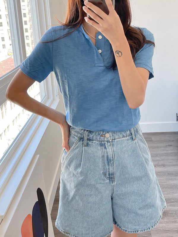 Gap Women's Henley Neck Short Sleeve T-Shirt Blue 686124 02 G1