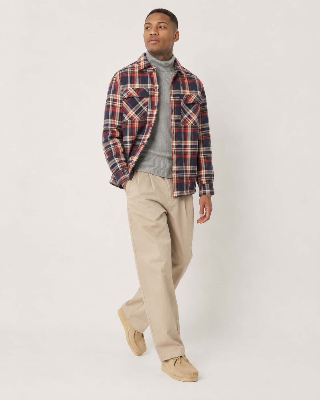 French Connection Men's Tartan Twill Overshirt Red/Navy/Yellow/White 52MAY